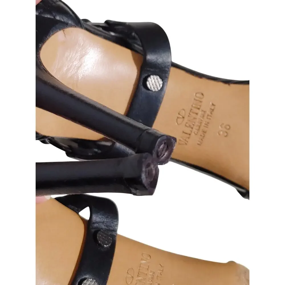 Valentino Garavani Rockstud Accent Leather Heels Black Womens Size US 6 EU 36